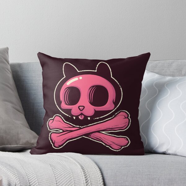 Item preview, Cute Pink Cartoon Cat Skull & Bones Adorkable Kitten designed and sold by kgullholmen.