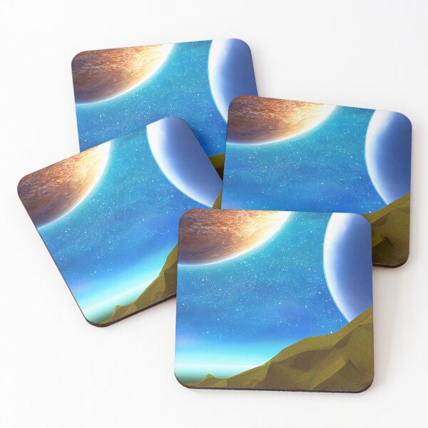 Item preview, Illustration on cold colors of two planets, rectangle format designed and sold by Flairh-Art.