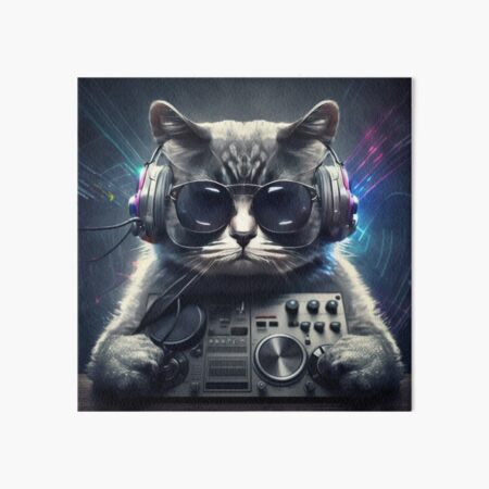 DJ Cat (Black) | Art Board Print