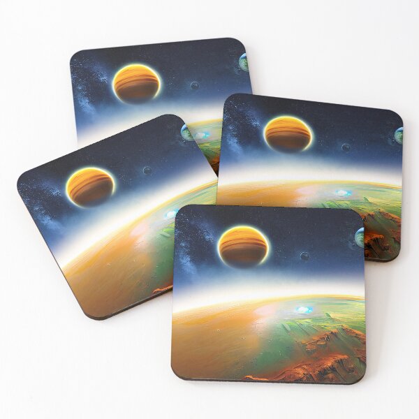 Item preview, Illustration of a galaxy and four planets, rectangle format designed and sold by Flairh-Art.