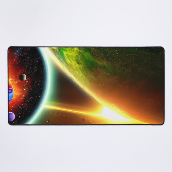 Item preview, Colorful illustration of several planets and a light source, rectangle format designed and sold by Flairh-Art.