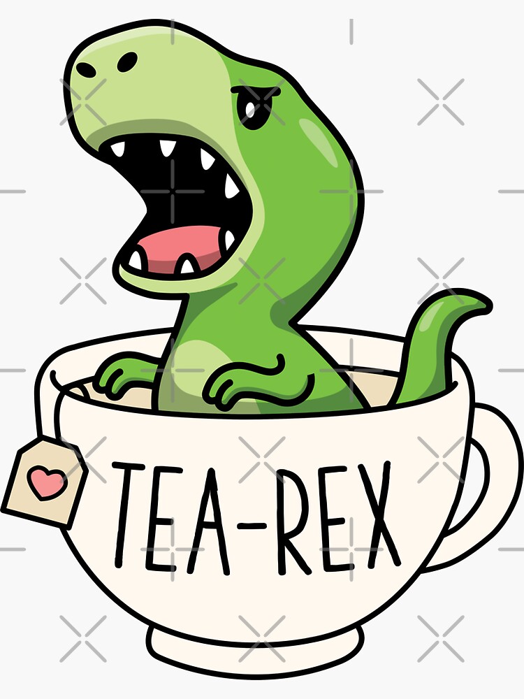 Tea-Rex Cute T-Rex Dinosaur Kawaii Funny Dino Pun Art Print by MintedFresh