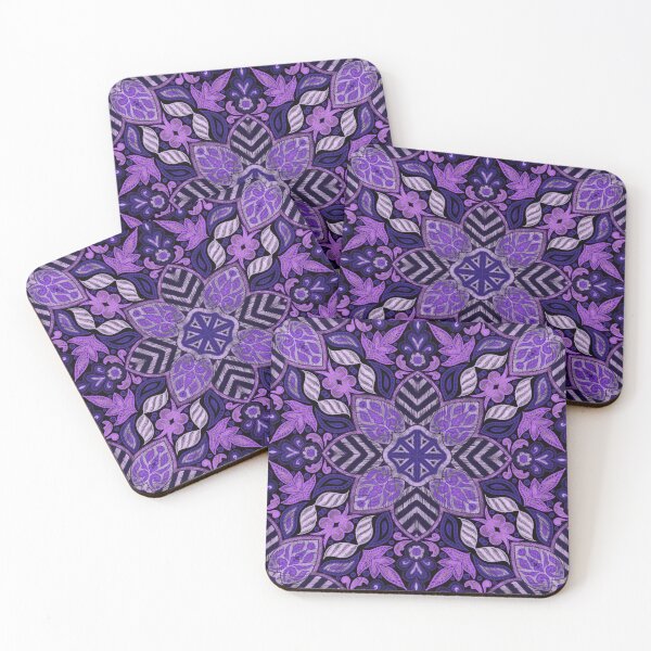 Item preview, Floral Mandala Digital Drawing Pattern - Purple with Black Background designed and sold by SemDesigns1.