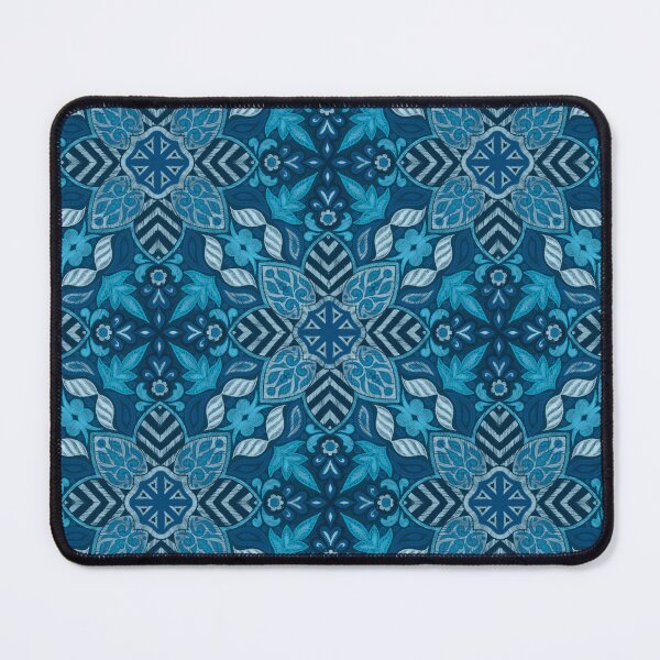 Item preview, Floral Mandala Digital Drawing Pattern - Blue with Dark Blue Background designed and sold by SemDesigns1.