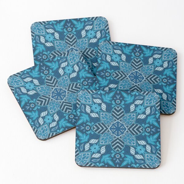 Item preview, Floral Mandala Digital Drawing Pattern - Blue with Dark Blue Background designed and sold by SemDesigns1.