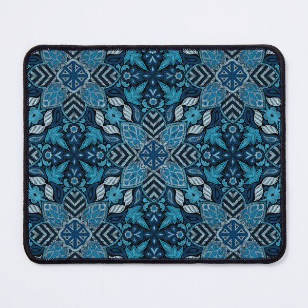 Item preview, Floral Mandala Digital Drawing Pattern - Blue with Black Background designed and sold by SemDesigns1.