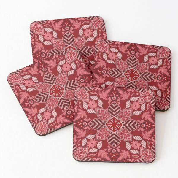 Item preview, Floral Mandala Digital Drawing Pattern - Red with Maroon Background designed and sold by SemDesigns1.