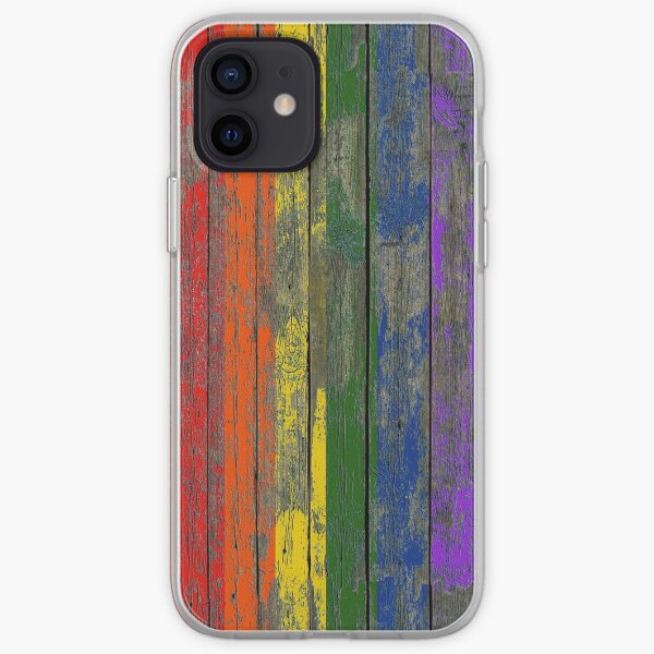 Bandera del arco iris del orgullo gay en efecto de tablas de madera áspera Funda blanda para iPhone
