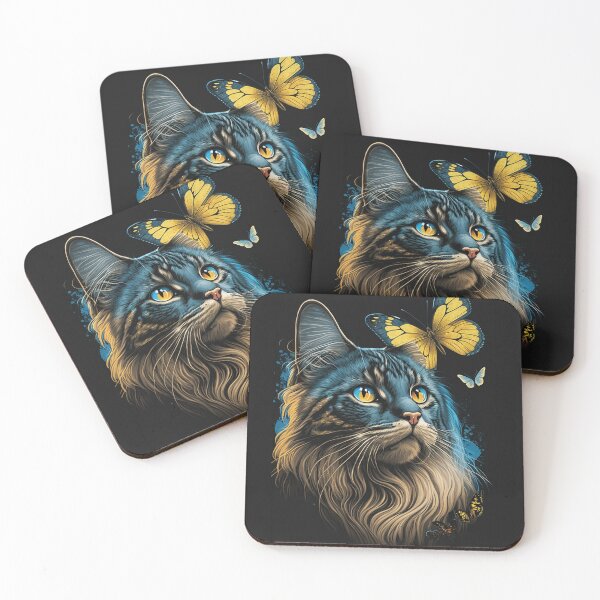 Item preview, Maine Coon Cat and butterfly in Ukrainian tones designed and sold by adredn86.