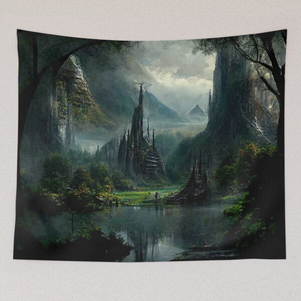 Item preview, Mystical Realm Epic Fantasy Mountain and Sea Enchanted Forest Castle designed and sold by DREX MAGICA HOME By GGDesignsart.