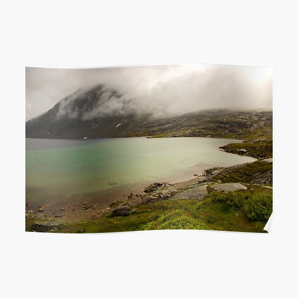 Misty lake in Norway with mountains | landscape photo Poster