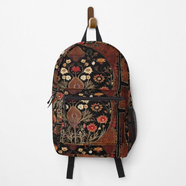 Item preview, Kashmiri carpet Floral pattern black red and gold designed and sold by m14arts.