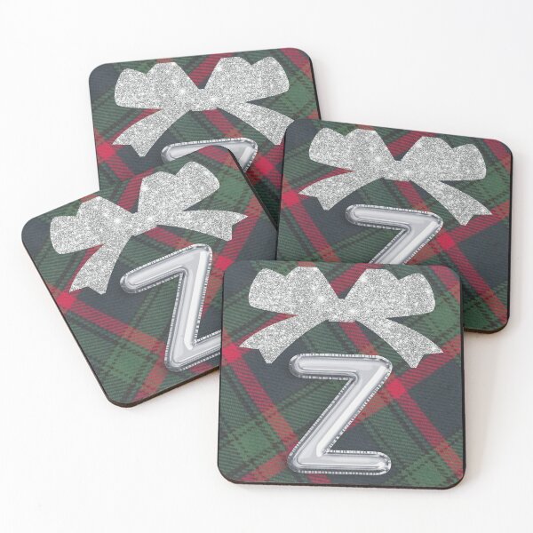 Item preview, Glorious Red and Green Plaid with  Glittering Bow and Puff Initial-Z designed and sold by SunMoonBeyond.