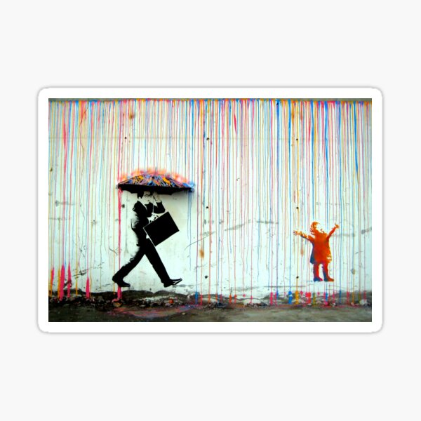 Banksy Umbrella Rainbow Rain Happy Girl