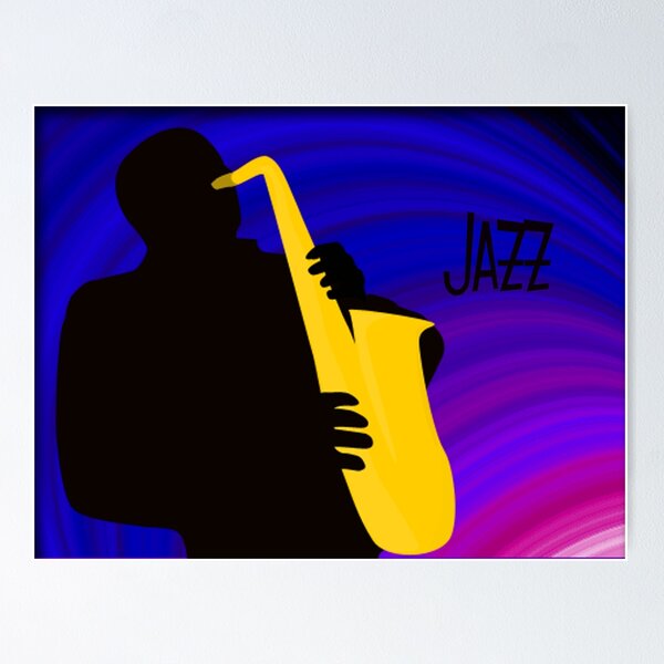 Silhouette of a man playing the trumpet with a blue background