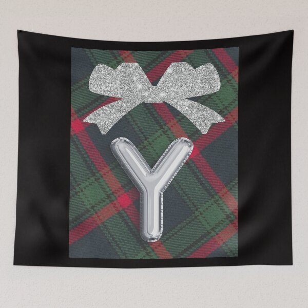 Item preview, Glorious Red and Green Plaid with  Glittering Bow and Puff Initial-Y designed and sold by SunMoonBeyond.