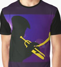 Silhouette of a Trumpet Player on a Blue / Purple Background Graphic T-Shirt