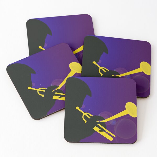 Item preview, Silhouette of a Trumpet Player on a Blue / Purple Background designed and sold by ibadishi.