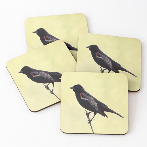 Item preview, Red wing black bird photography designed and sold by KRFNatureGifts.