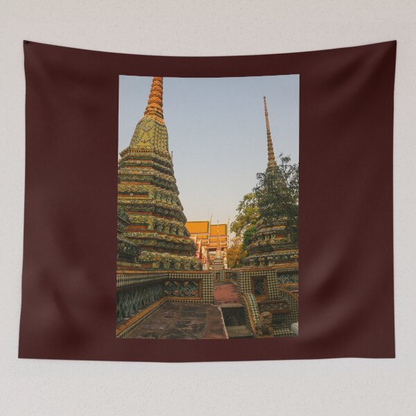 Item preview, First sidewalk view to ornate roof, flanked from parts of Chedis at Wat Pho. designed and sold by kall3bu.