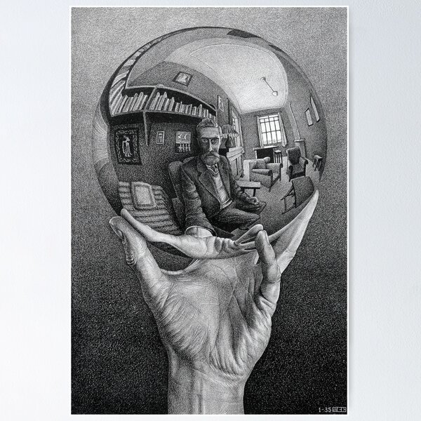Vista previa del artículo con la obra «Escher - Mano con esfera reflectante», diseñado y vendido por funnypixels.