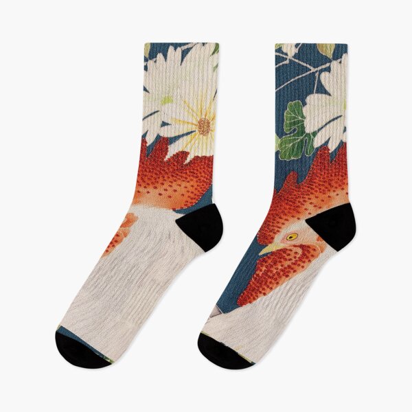 Item preview, Rooster pattern on kimono fabric designed and sold by stripedcarpet.