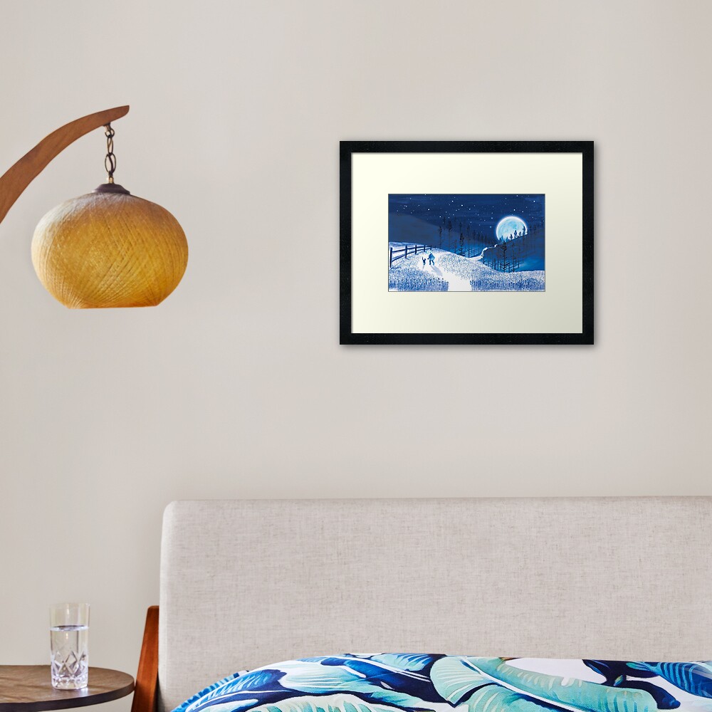 Boy and Blue Moon Framed Art Print