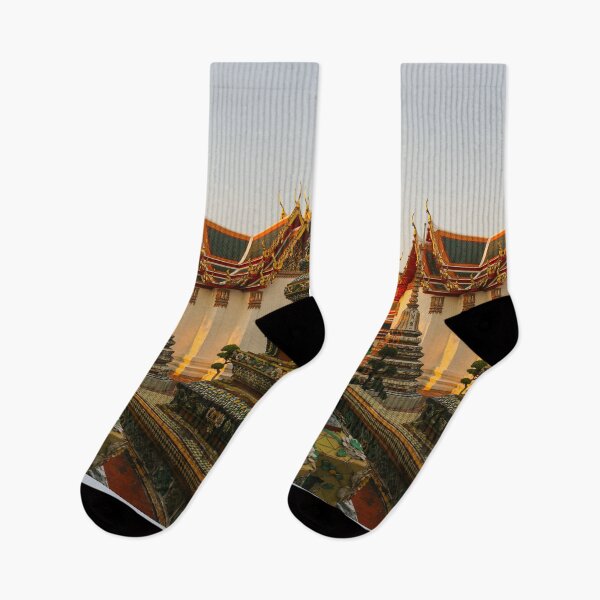 Item preview, Fourth sidewalk view to ornate roof, flanked from parts of Chedis at Wat Pho. designed and sold by kall3bu.