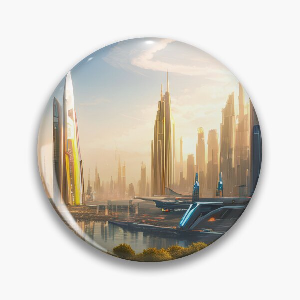 Item preview, Futuristic Utopian City: White Buildings and Large Flying Drones designed and sold by D3monic.