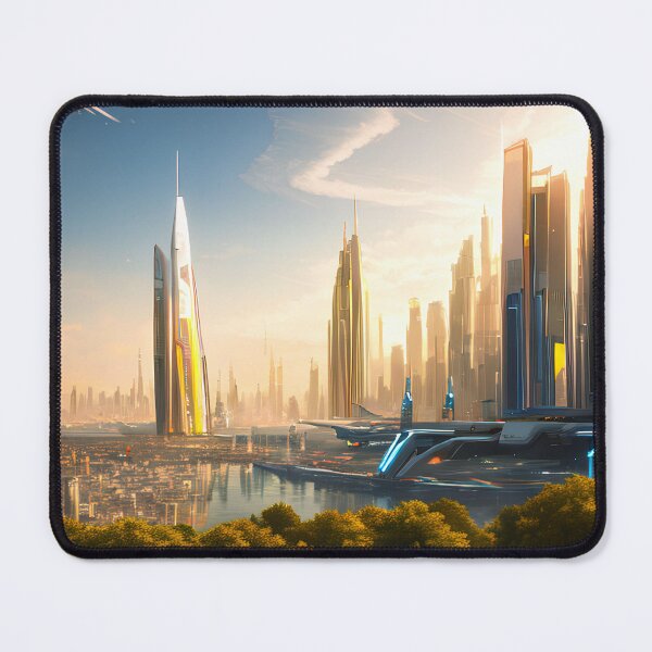 Item preview, Futuristic Utopian City: White Buildings and Large Flying Drones designed and sold by D3monic.