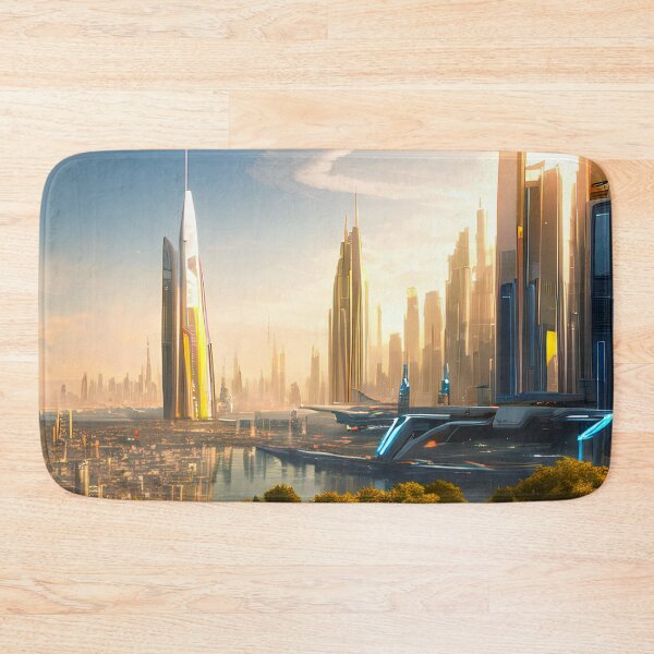 Item preview, Futuristic Utopian City: White Buildings and Large Flying Drones designed and sold by D3monic.