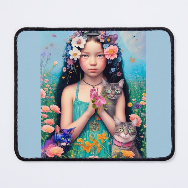 Item preview, Girl And Cats In Field Of Flowers designed and sold by Mizjean.
