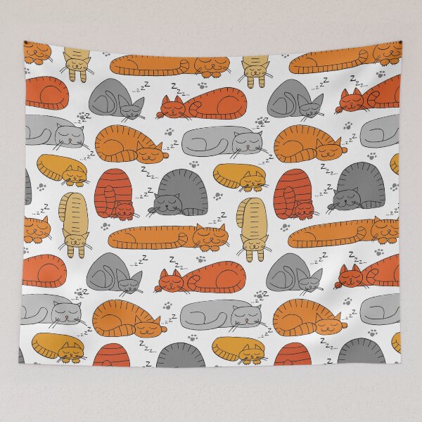 Item preview, Cute Cats Sleeping, Seamless Orange, Grey Cat Pattern designed and sold by Dazzline Designs.