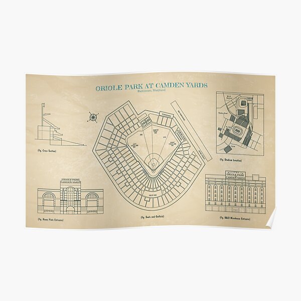 Oriole Park At Camden Yards Blueprint Mural - Murals Your Way