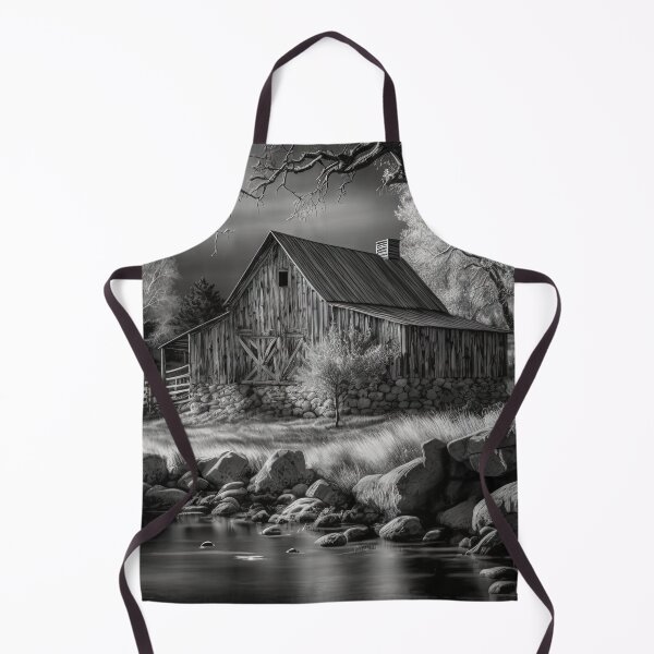 Item preview, Nostalgic Country Barn on Rocky Creek Black and White Art designed and sold by ImageVortex.