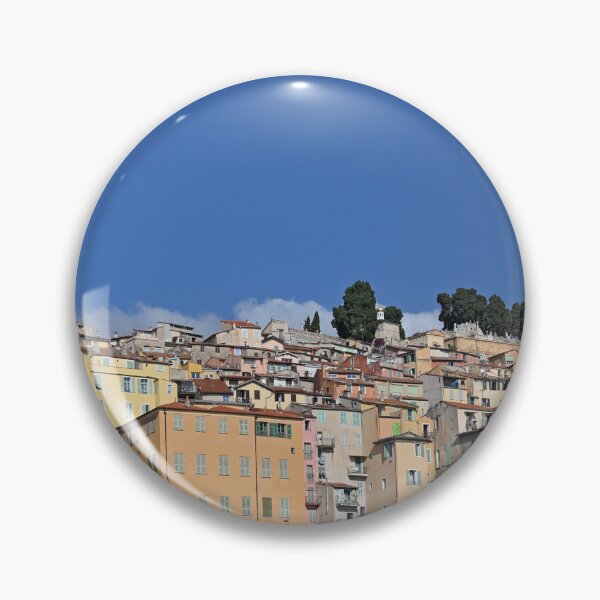 Item preview, Church tower and colorful old buildings in Menton France summer season designed and sold by goceris.