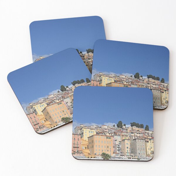 Item preview, Church tower and colorful old buildings in Menton France summer season designed and sold by goceris.