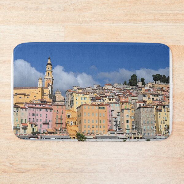 Item preview, Church tower and colorful old buildings in Menton France  designed and sold by goceris.