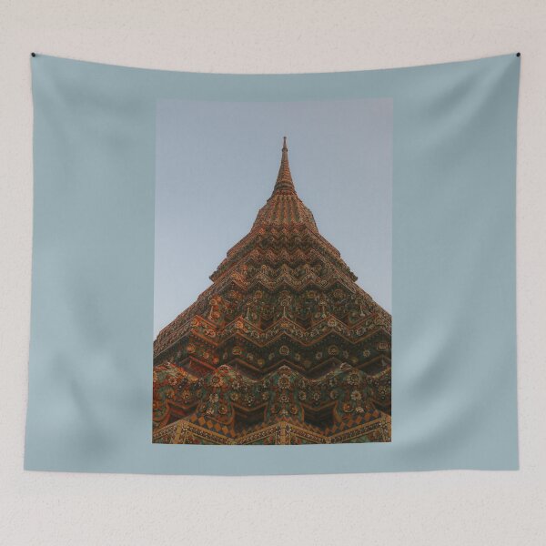 Item preview, First low angle view of a Buddha stupa reaching symmetrical in the clear sky. designed and sold by kall3bu.