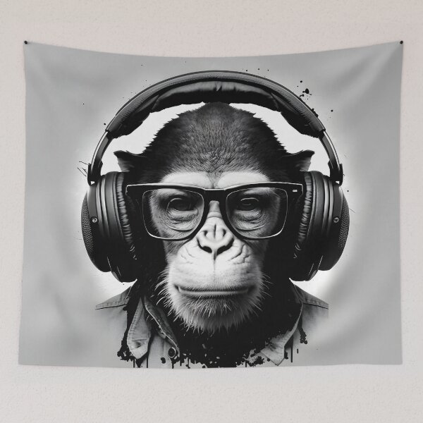 Item preview, Stylish monkey with earphones and glasses designed and sold by AgitProPrints.