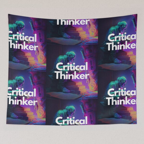 Item preview, Critical Thinker White on Black entrepreneur Analog Horror, chalk art, wide shot, V-Ray rendering designed and sold by EmprendeHoy.