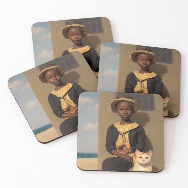 Item preview, black child with white cat by the sea designed and sold by Bernsteinhaus.