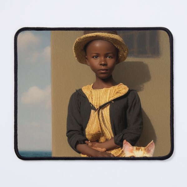 Item preview, black child with white cat by the sea designed and sold by Bernsteinhaus.
