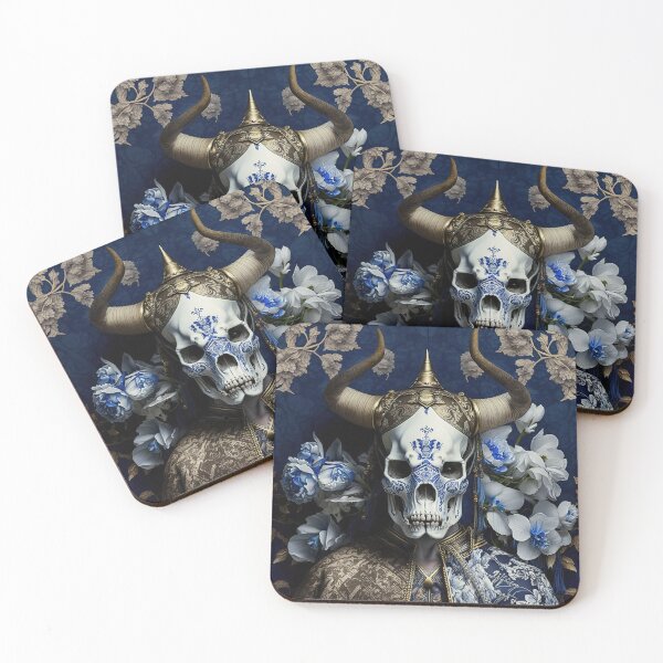Item preview, Portrait of a White Porcelain Skull with Blue Decoration designed and sold by aiko-art.