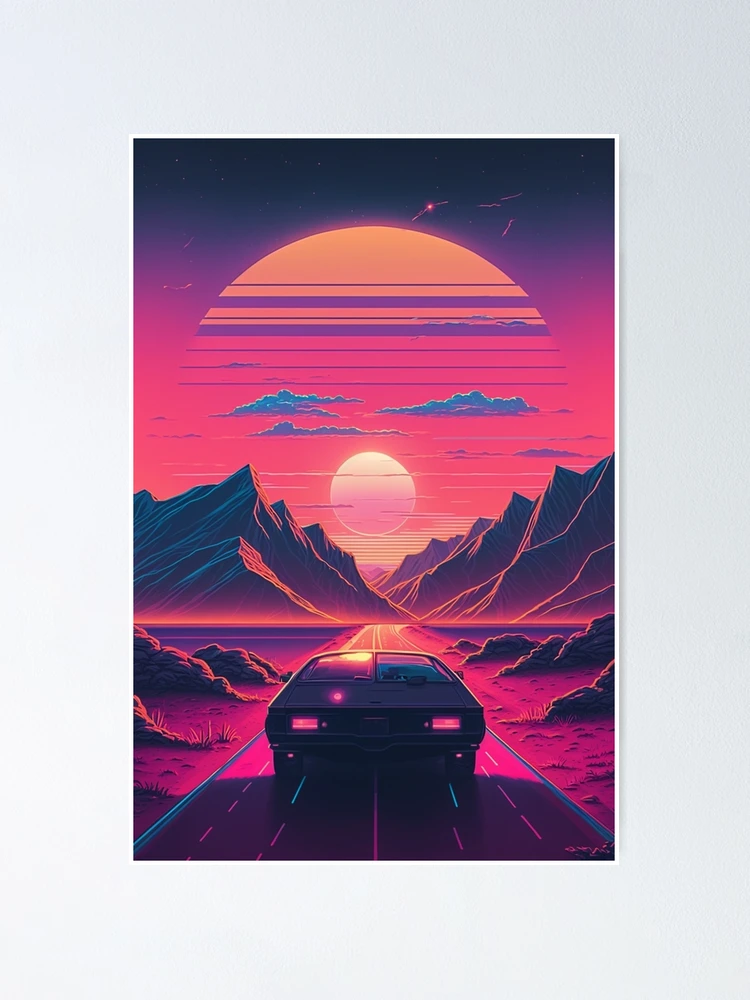 Synthwave 80s Sunrise Road | Poster