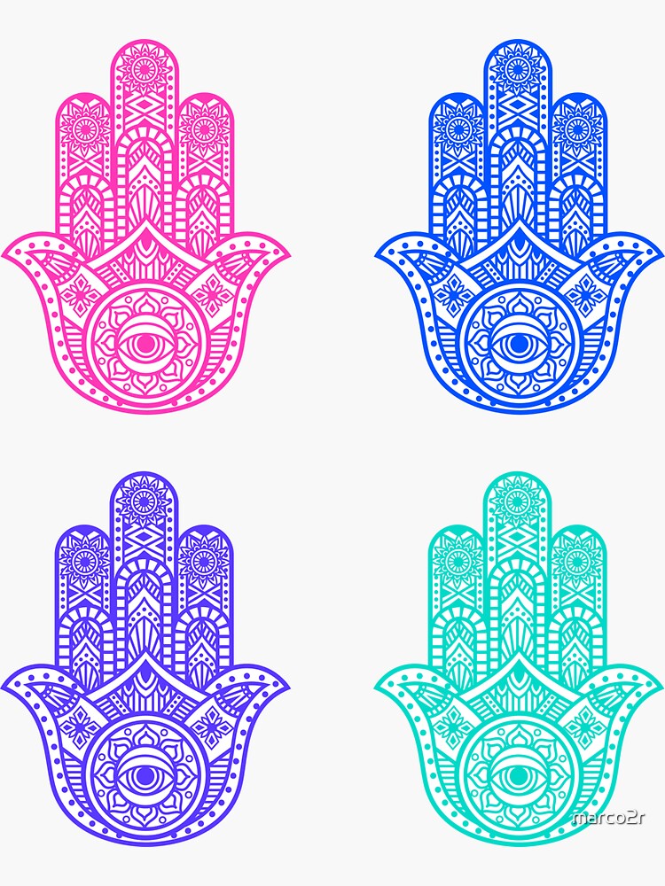 Pegatina con la obra «Mano de fátima o Hamsa color violeta» de