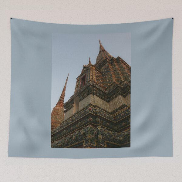 Item preview, Unusual low angle view of a Buddha pagoda against clear sky. designed and sold by kall3bu.