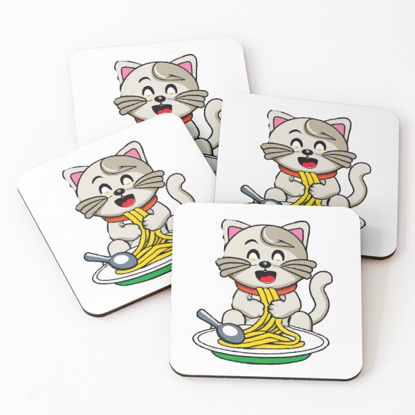 Item preview, White Cartoon Cat Eating Spaghetti designed and sold by mabdulrabn.