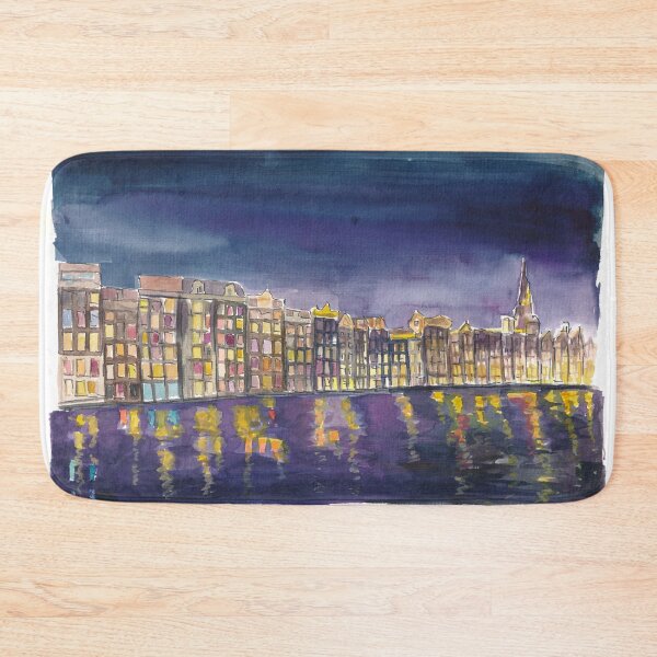 Item preview, Amsterdam Damrak at Night with Illuminated Houses designed and sold by artshop77.
