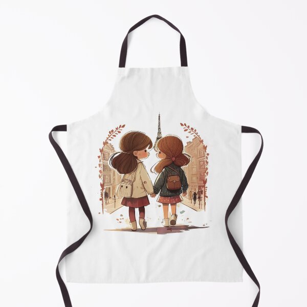 Item preview, two little cute girls walk through the streets of the city Drawn illustration of cartoon girlfriends. designed and sold by KaterynaKet.
